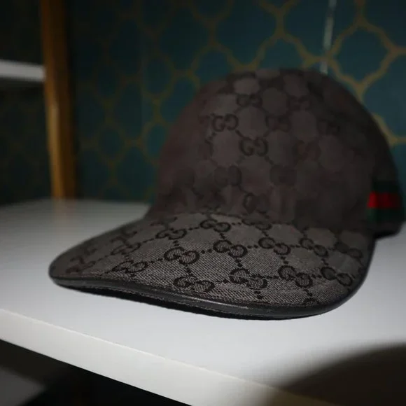 SOLD -- Gucci Sherry Web Black Monogram GG Baseball Cap Hat - Picture 2 of 10